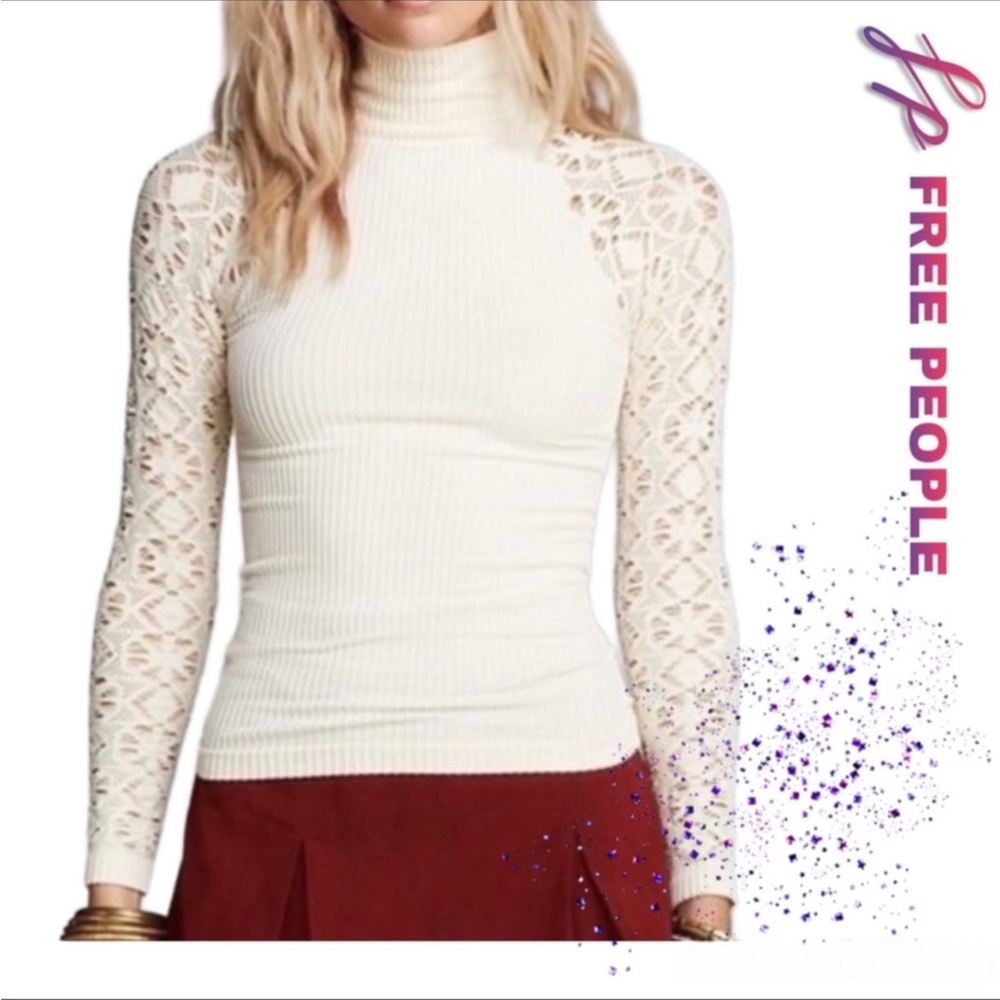 NWOT FREE PEOPLE Intimately Long Sleeve Seamless Ribbed & Lace Turtleneck Top!